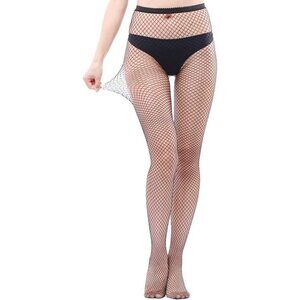 Women's Black Fishnet Tights with Bold Diamond Pattern Comfortable and Stylish